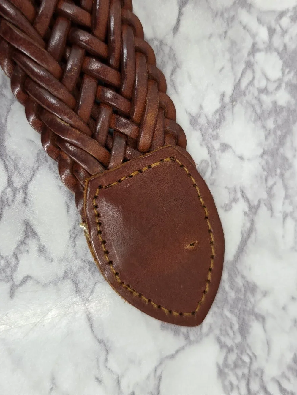 Y2K Leather Belt Woven Braided Orangey Brown Boho Coastal Cowgirl